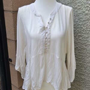 grand & greene Cream Button-Front Peasant Sleeve Blouse